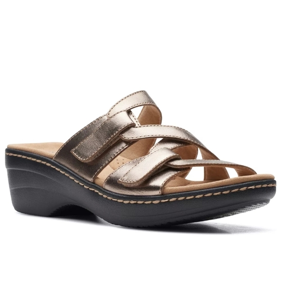 Clarks Shoes - Clarks Merliah Karli Slip-on Strappy Sandals Metallic Leather 7
